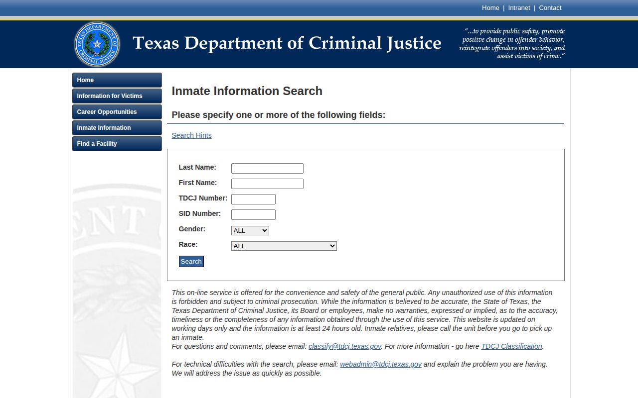 TDCJ search for Harris County state release records