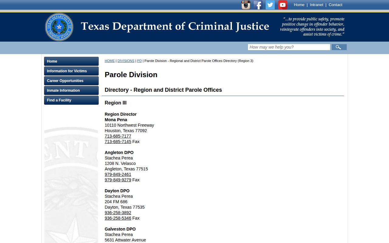 Harris County post-release supervision office directory