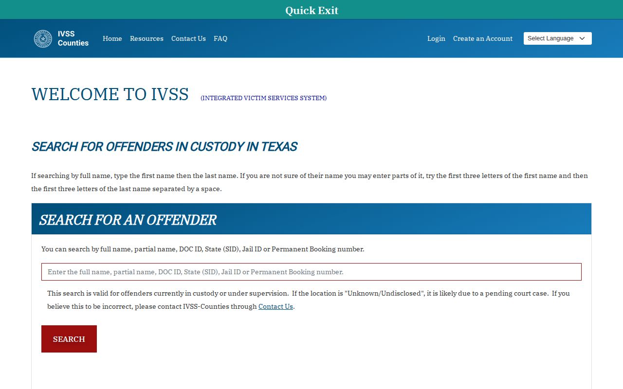 Harris County VINE inmate check through IVSS Counties